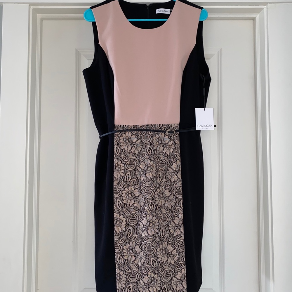 Calvin Klein pink and black lace dress